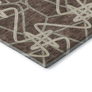 HomeRoots 8' Brown And Ivory Geometric Round Rug - Washable, UV Protected, Stylish, and Durable for High-Traffic Areas 675291