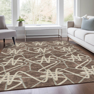 HomeRoots 8' X 10' Brown and Ivory Geometric Washable Area Rug - Durable, Stylish, Stain-Resistant Design! 675292