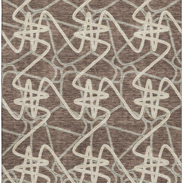 HomeRoots 8' X 10' Brown and Ivory Geometric Washable Area Rug - Durable, Stylish, Stain-Resistant Design! 675292
