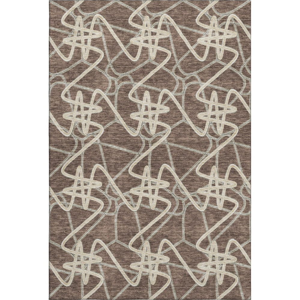 HomeRoots 10' X 14' Brown & Ivory Geometric Area Rug - Washable, Stain-Resistant, UV Protected for Busy Homes 675294