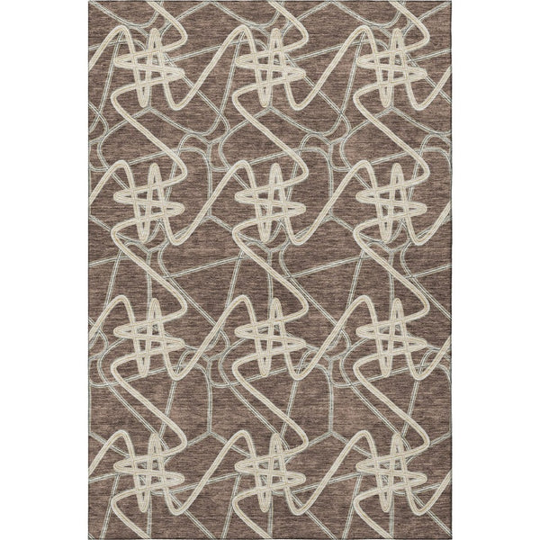 HomeRoots 10' X 14' Brown & Ivory Geometric Area Rug - Washable, Stain-Resistant, UV Protected for Busy Homes 675294