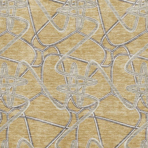 HomeRoots 5' Gold and Ivory Geometric Area Rug - Washable, Durable, UV Protected for High-Traffic Spaces 675296