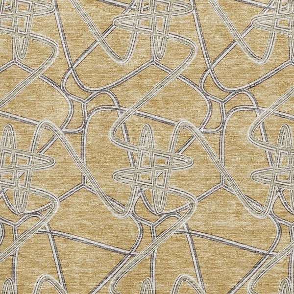 HomeRoots 5' Gold and Ivory Geometric Area Rug - Washable, Durable, UV Protected for High-Traffic Spaces 675296