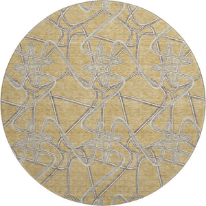HomeRoots 8' Gold and Ivory Geometric Round Rug - Washable, UV-Protected, Durable for High-Traffic Areas 675297