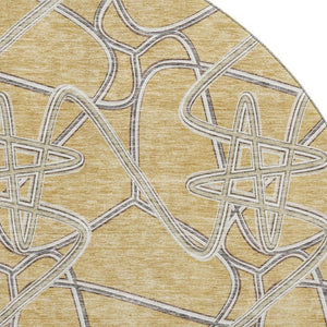 HomeRoots 8' Gold and Ivory Geometric Round Rug - Washable, UV-Protected, Durable for High-Traffic Areas 675297