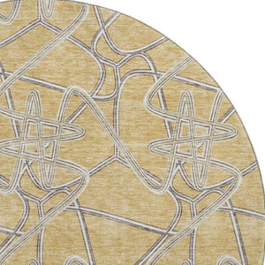 HomeRoots 8' Gold and Ivory Geometric Round Rug - Washable, UV-Protected, Durable for High-Traffic Areas 675297