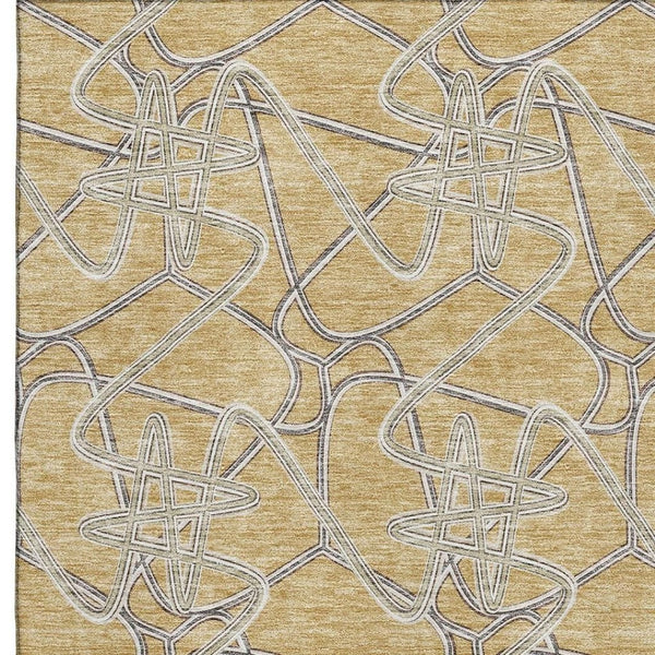 HomeRoots 8' X 10' Stylish Gold and Ivory Geometric Area Rug - Washable, UV-Protected, Durable for Family Homes 675298