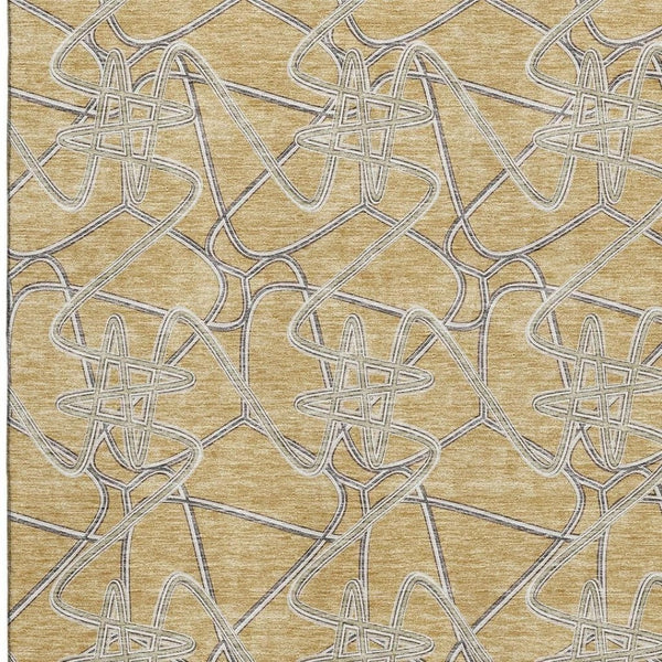 HomeRoots 8' X 10' Stylish Gold and Ivory Geometric Area Rug - Washable, UV-Protected, Durable for Family Homes 675298