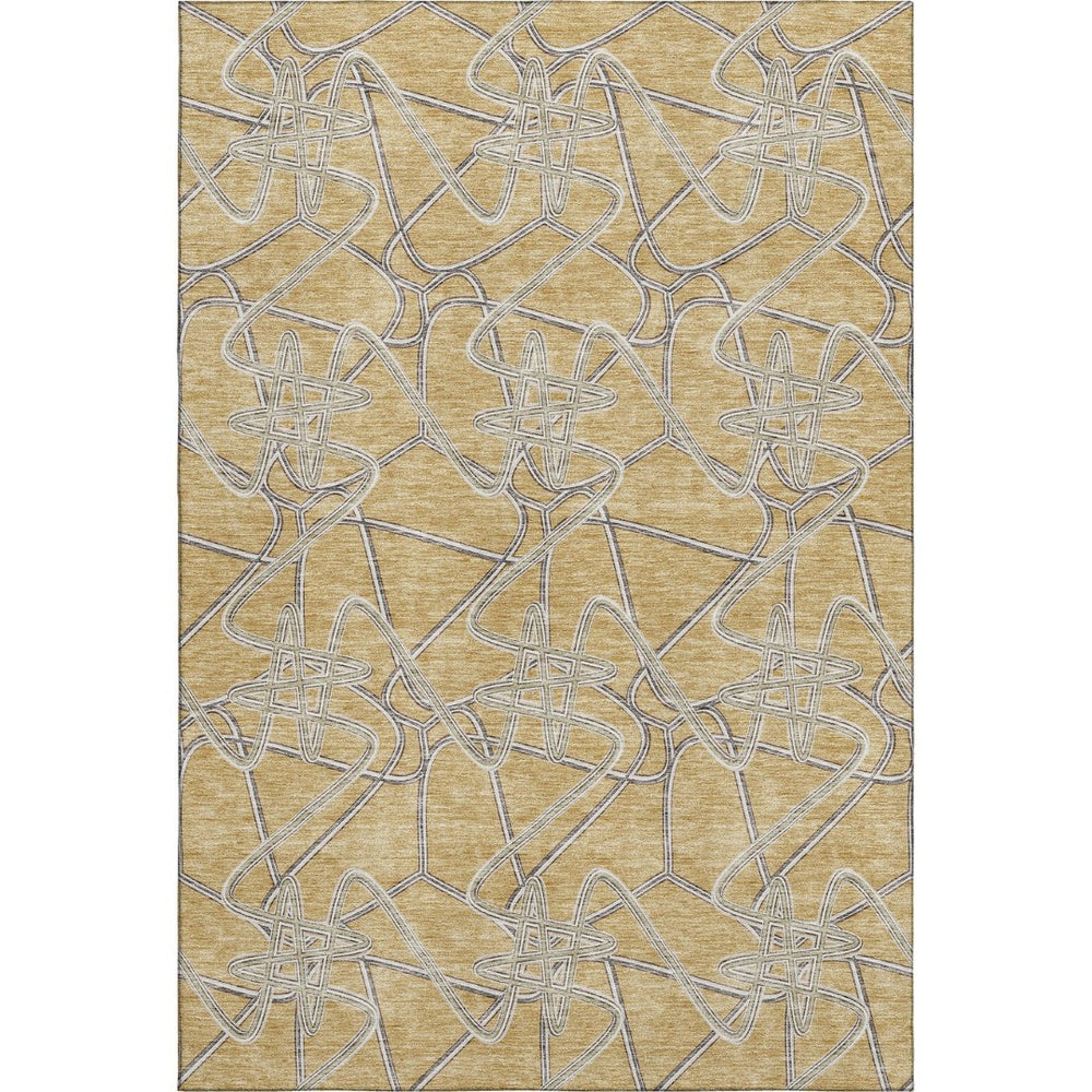 HomeRoots 9' X 12' Gold And Ivory Geometric Area Rug - Stylish, Washable, UV-Protected, Perfect for Active Homes 675299