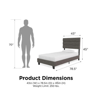 English Elm Paloma Linen Upholstered Bed Channel Tufted Headboard with Built-in Dual Usb Ports B2733P445252