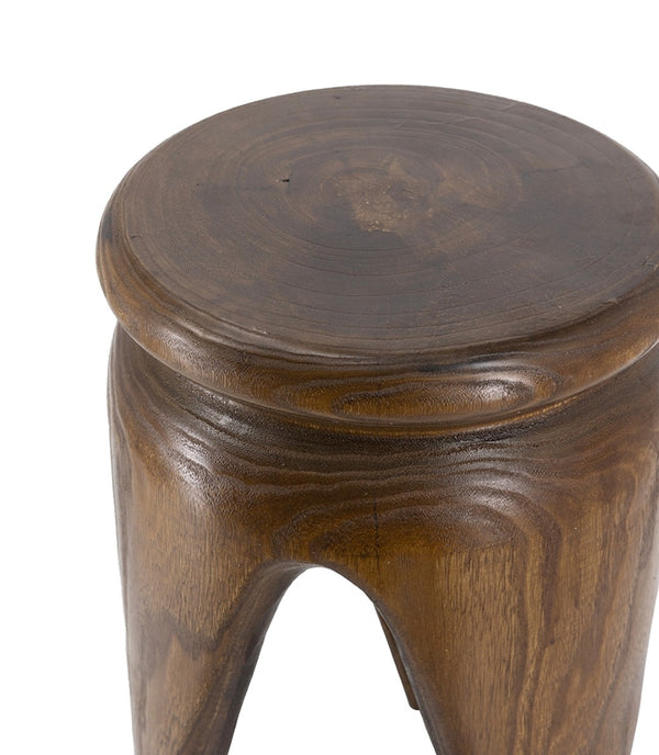 English Elm 11x11x16.5" Solid Paulownia Wood Side Table Hand Carved Three Leg Earthy Accent W2078P461605
