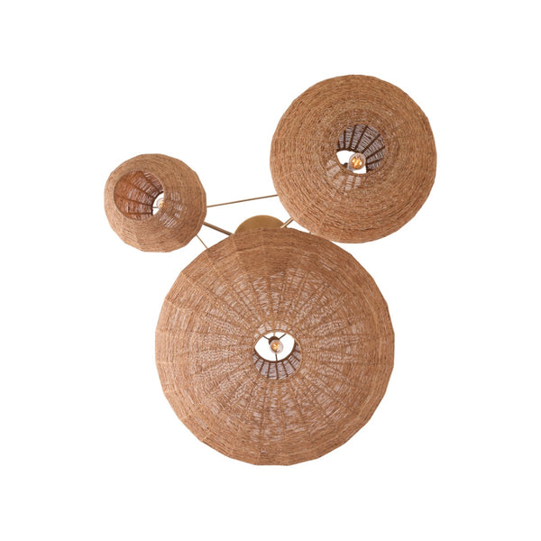 Wildwood Teague Triple Pendant Raffia Rope Chandelier With Staggered Shades, Natural Brass Accents For Coastal-Modern Style 67530