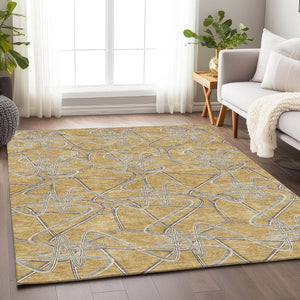 HomeRoots 10' x 14' Gold and Ivory Geometric Area Rug - Washable, UV-Protected, and Perfect for Busy Homes! 675300