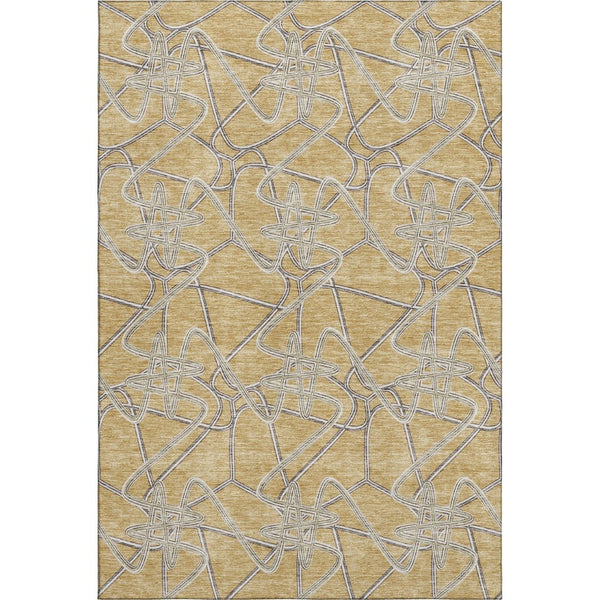 HomeRoots 10' x 14' Gold and Ivory Geometric Area Rug - Washable, UV-Protected, and Perfect for Busy Homes! 675300
