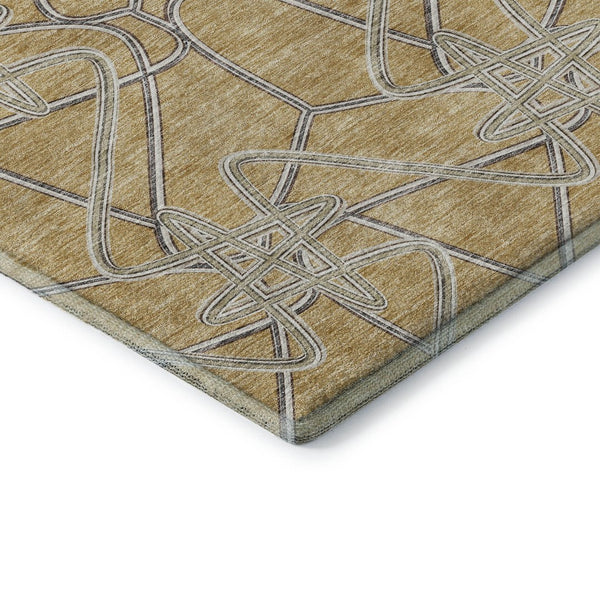 HomeRoots 10' x 14' Gold and Ivory Geometric Area Rug - Washable, UV-Protected, and Perfect for Busy Homes! 675300