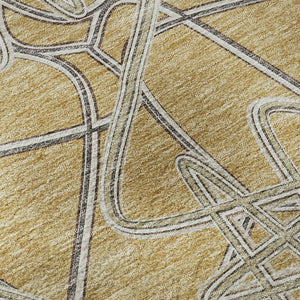 HomeRoots 10' x 14' Gold and Ivory Geometric Area Rug - Washable, UV-Protected, and Perfect for Busy Homes! 675300