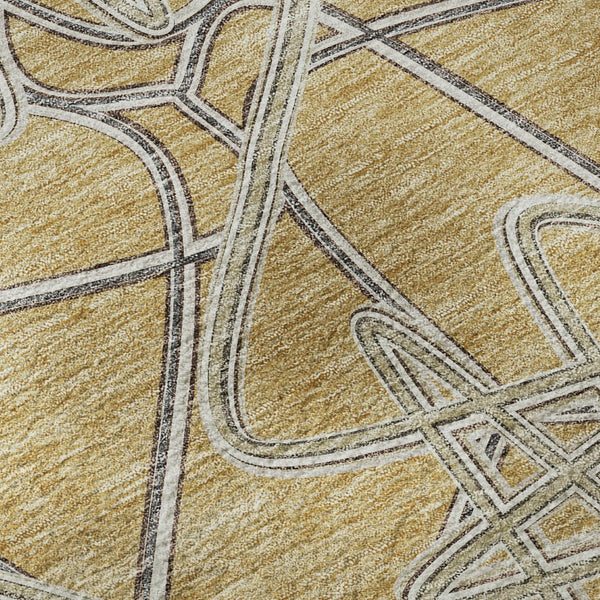 HomeRoots 10' x 14' Gold and Ivory Geometric Area Rug - Washable, UV-Protected, and Perfect for Busy Homes! 675300