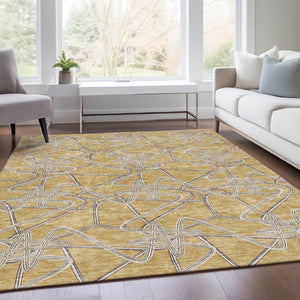 HomeRoots 10' x 14' Gold and Ivory Geometric Area Rug - Washable, UV-Protected, and Perfect for Busy Homes! 675300