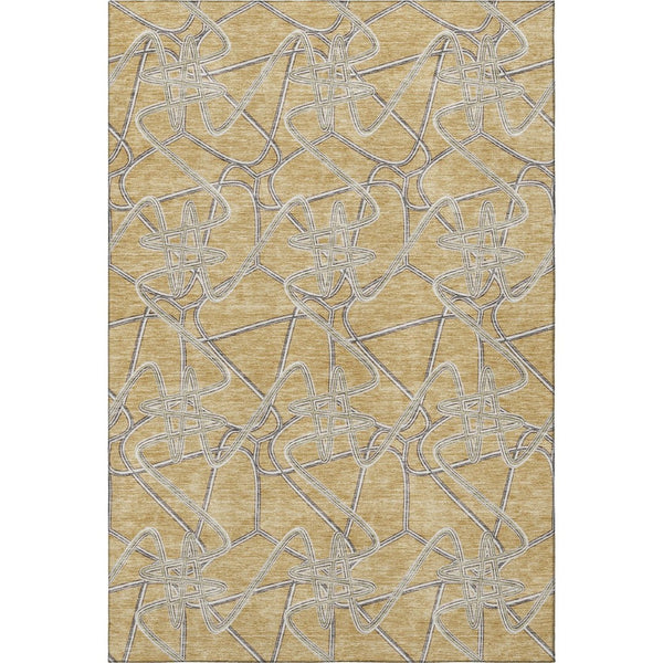 HomeRoots 10' x 14' Gold and Ivory Geometric Area Rug - Washable, UV-Protected, and Perfect for Busy Homes! 675300