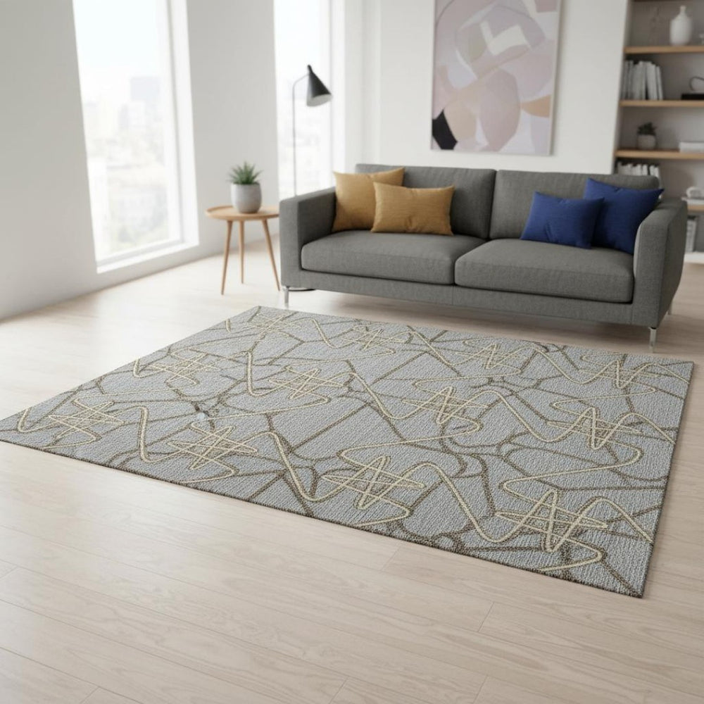 HomeRoots 5' X 8' Gray And Ivory Geometric Washable Area Rug - Durable, Stain Resistant, UV Protected Design! 675302