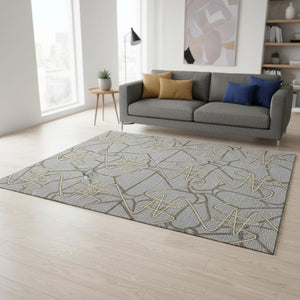 HomeRoots 5' X 8' Gray And Ivory Geometric Washable Area Rug - Durable, Stain Resistant, UV Protected Design! 675302