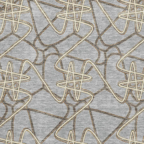 HomeRoots 8' x 10' Gray and Ivory Geometric Washable Area Rug - Durable, UV Protected, Ideal for High Traffic Spaces 675304