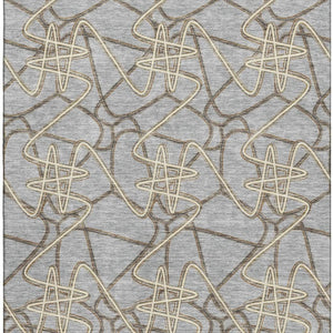 HomeRoots 8' x 10' Gray and Ivory Geometric Washable Area Rug - Durable, UV Protected, Ideal for High Traffic Spaces 675304