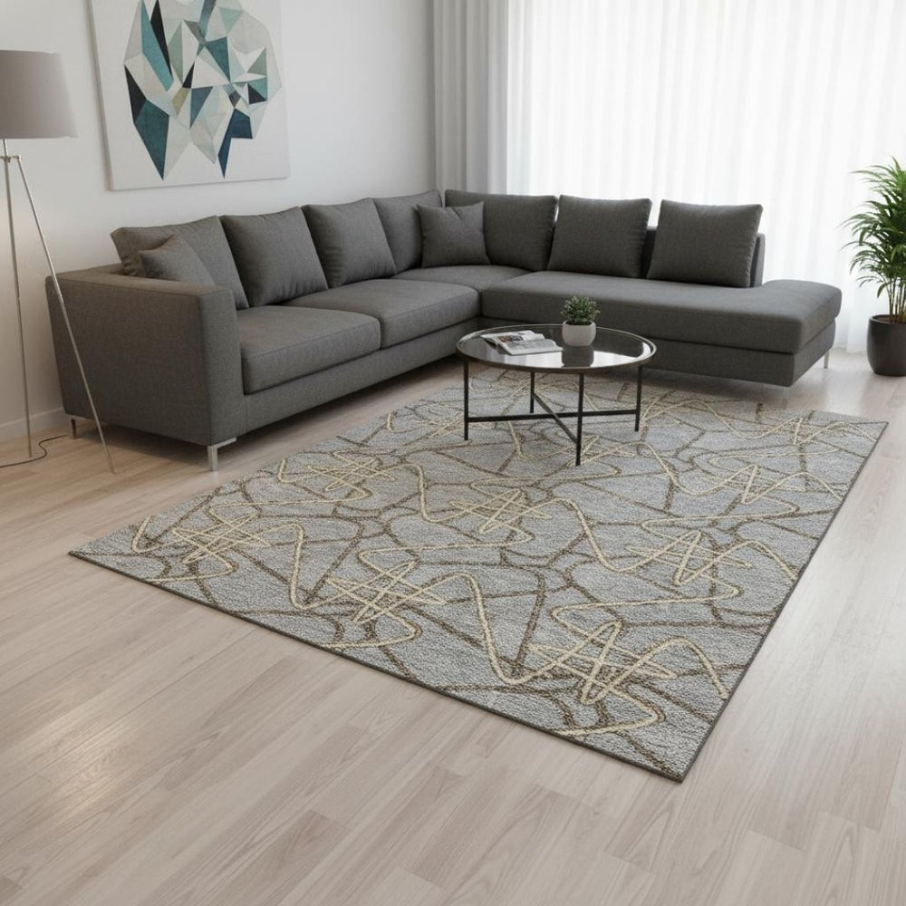 HomeRoots 9' X 12' Gray and Ivory Geometric Washable Area Rug - UV Protected, Durable & Stylish for Any Room 675305