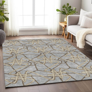 HomeRoots 9' X 12' Gray and Ivory Geometric Washable Area Rug - UV Protected, Durable & Stylish for Any Room 675305