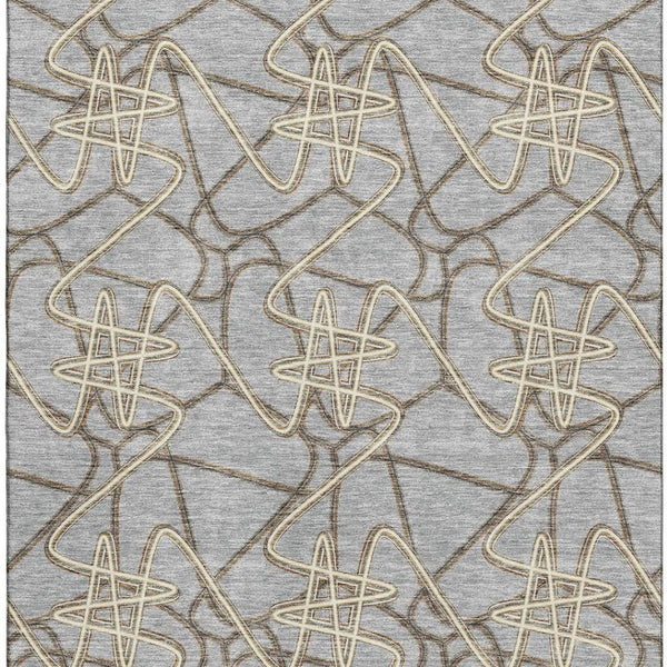 HomeRoots 9' X 12' Gray and Ivory Geometric Washable Area Rug - UV Protected, Durable & Stylish for Any Room 675305