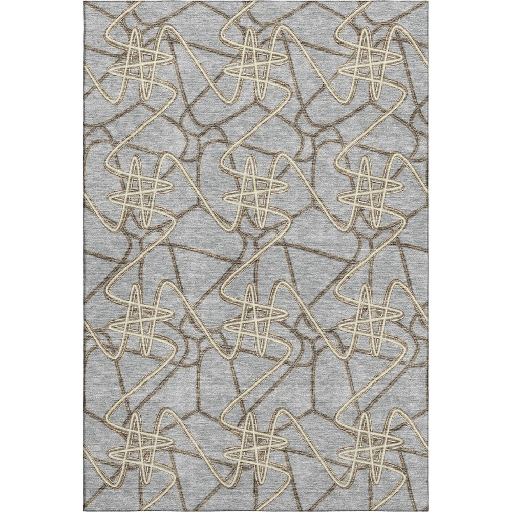 HomeRoots 10' X 14' Gray & Ivory Geometric Washable Area Rug – Modern, Stain Resistant with UV Protection! 675306