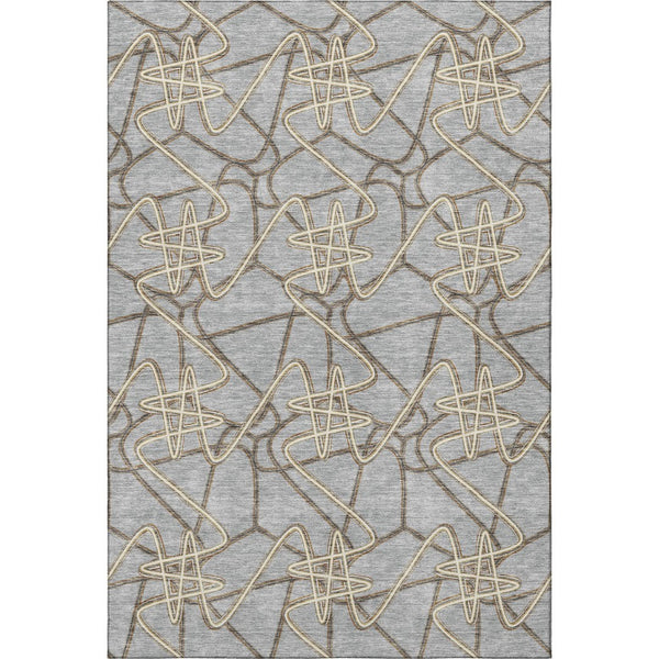 HomeRoots 10' X 14' Gray & Ivory Geometric Washable Area Rug – Modern, Stain Resistant with UV Protection! 675306