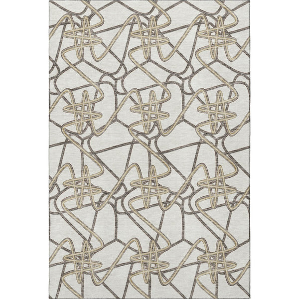 HomeRoots 5' X 8' Ivory And Beige Geometric Area Rug - Washable, UV Protected, Stain Resistant for High-Traffic Spaces 675308