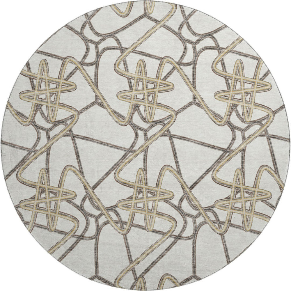 HomeRoots 8' Ivory and Beige Geometric Round Rug – Washable, Stain-Resistant with UV Protection for Durability 675309
