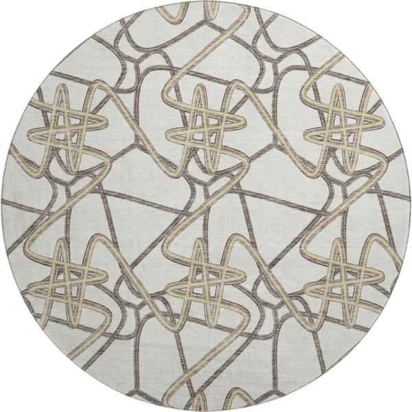 HomeRoots 8' Ivory and Beige Geometric Round Rug – Washable, Stain-Resistant with UV Protection for Durability 675309