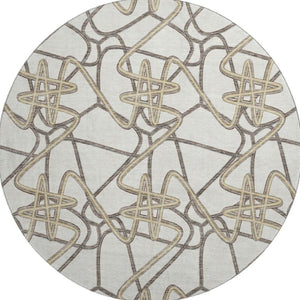 HomeRoots 8' Ivory and Beige Geometric Round Rug – Washable, Stain-Resistant with UV Protection for Durability 675309