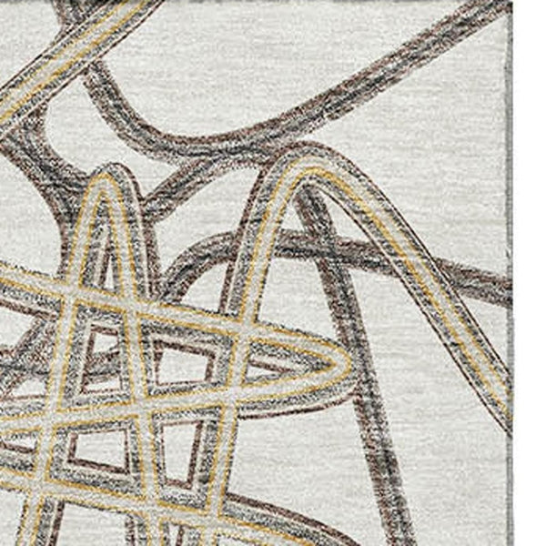 HomeRoots 8' X 10' Ivory and Beige Geometric Area Rug – Stylish, Washable, Stain-Resistant, UV Protected Design 675310