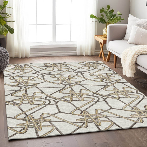 HomeRoots 10' X 14' Ivory And Beige Geometric Area Rug - Washable, UV-Protected, Durable Design for Homes 675312