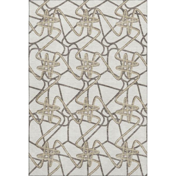 HomeRoots 10' X 14' Ivory And Beige Geometric Area Rug - Washable, UV-Protected, Durable Design for Homes 675312