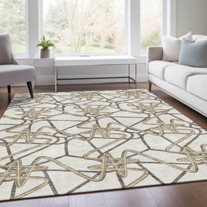 HomeRoots 10' X 14' Ivory And Beige Geometric Area Rug - Washable, UV-Protected, Durable Design for Homes 675312