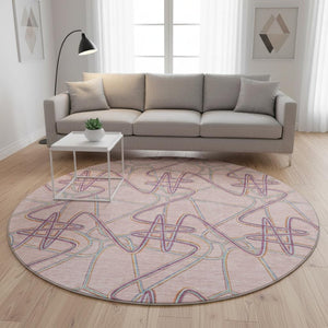 HomeRoots 8' Vibrant Pink, Orange & Blue Geometric Round Rug – UV Protected, Washable & Perfect for Busy Homes! 675315