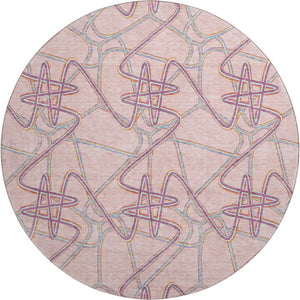 HomeRoots 8' Vibrant Pink, Orange & Blue Geometric Round Rug – UV Protected, Washable & Perfect for Busy Homes! 675315