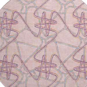 HomeRoots 8' Vibrant Pink, Orange & Blue Geometric Round Rug – UV Protected, Washable & Perfect for Busy Homes! 675315