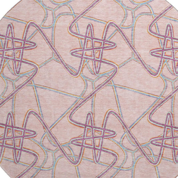 HomeRoots 8' Vibrant Pink, Orange & Blue Geometric Round Rug – UV Protected, Washable & Perfect for Busy Homes! 675315