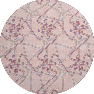 HomeRoots 8' Vibrant Pink, Orange & Blue Geometric Round Rug – UV Protected, Washable & Perfect for Busy Homes! 675315