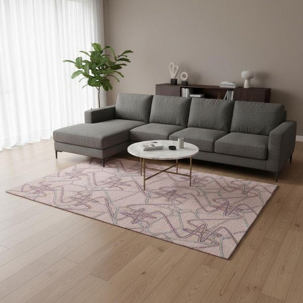 HomeRoots 8' X 10' Vibrant Geometric Washable Area Rug in Pink, Orange & Blue - UV Protected for All Spaces 675316