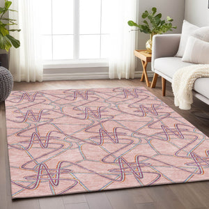 HomeRoots 8' X 10' Vibrant Geometric Washable Area Rug in Pink, Orange & Blue - UV Protected for All Spaces 675316