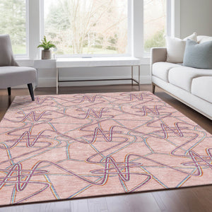 HomeRoots 8' X 10' Vibrant Geometric Washable Area Rug in Pink, Orange & Blue - UV Protected for All Spaces 675316