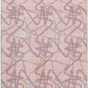 HomeRoots 8' X 10' Vibrant Geometric Washable Area Rug in Pink, Orange & Blue - UV Protected for All Spaces 675316