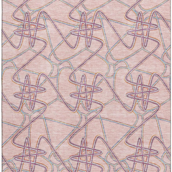 HomeRoots 8' X 10' Vibrant Geometric Washable Area Rug in Pink, Orange & Blue - UV Protected for All Spaces 675316